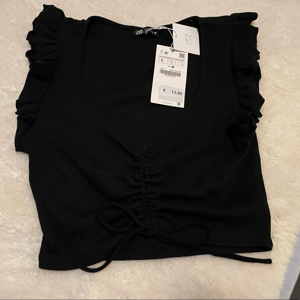 ZARA Womens ruffled sleeve crop top, size large - Picture 5 of 8